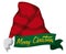 Seasonal Striped Santa Hat with Greeting Ribbon for Christmas, Vector Illustration