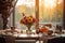 Seasonal table setting with pumpkins and flowers