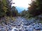 A seasonal torrential stream under the Ratikon border alpine mountain massif or Raetikon Grenzmassiv, Flasch or Flaesch