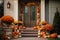 Seasonal Welcome: Front Door with Decorative Pumpkins