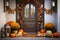 Seasonal Welcome: Front Door with Decorative Pumpkins