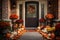 Seasonal Welcome: Front Door with Decorative Pumpkins