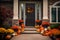 Seasonal Welcome: Front Door with Decorative Pumpkins