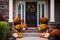 Seasonal Welcome: Front Door with Decorative Pumpkins