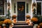 Seasonal Welcome: Front Door with Decorative Pumpkins