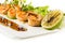 Seasoned Juicy Cocktail Shrimp Plate Closeup with vegetables