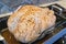 Seasoned Uncooked Turkey in Roasting Pan Closeup