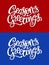 Seasons Greetings hand drawn brush pen lettering. Laconic vector illustration for Christmas, New Year event, promo. Red blue duo
