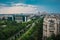 Seat of Romanian parliament, huge building in the centre of Bucharest, Romania on a cloudy summer day. View over the avenue