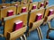 Seat rows with bibles in the church