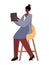 Seated black woman with tablet on chair working vector design