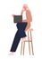 Seated blond woman with laptop on chair working vector design