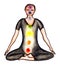 Seated in lotus position with chakras