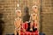 Seated wooden marionettes