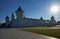 The Seating courtyard of the Tobolsk Kremlin in the sun backlighting. Tobolsk. Russia