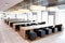 Seating in the empty cafeteria of a large business