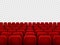 Seats at empty movie hall or seat chair for film screening room. Isolated red armchairs for cinema, theater or opera