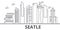 Seattle architecture line skyline illustration. Linear vector cityscape with famous landmarks, city sights, design icons
