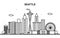 Seattle City Tour Cityscape Skyline Line Outline Illustration