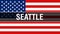 Seattle city on a USA flag background, 3D rendering. United states of America flag waving in the wind. Proud American Flag Waving