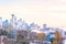 Seattle cityscape in the morning light in the winter, shoot from Kerry Park viewpoint, Washington, USA