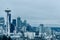 Seattle cityscape with Space Needle and Mount Rainier, view from Kerry Park. Seattle is a seaport city on the West Coast of the Un