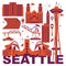 Seattle culture travel set, American famous architectures, USA in flat design. Business travel and tourism concept clipart. Image