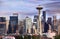 Seattle`s iconic Space needle and downtown view from Kerry park