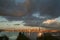Seattle Skyline During a Dramatic Sunset and a Rain Squall Passing Through.