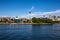 Seattle skyline RUN Studioes during summer. View from Elliott Bay. Space Needle. Washington state.