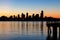 Seattle Skyline Silhouette at Sunrise from the Pier in Washington State