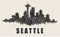 Seattle skyline,Space needle hand-drawn vector illustration.Fast doodle sketch.