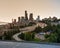 Seattle skylines and homeless tent with traffic at rush hour