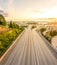 Seattle skylines and Interstate freeways converge with Elliott Bay and the waterfront background of in sunset time, Seattle, Washi