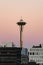 Seattle Space Needle at dawn against a clear sky