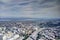 Seattle, USA - September 2, 2018: Aerial view overlooking the city skyline of Seattle Washington with mountain ranges on distant