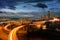 Seattle WA city skyline and freeway during sunset blue hour