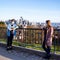 Seattle, WA / USA - April 6 2020: An encounter maintaining a safe distance, social distancing, in public spaces, Kerry Park, cloth