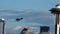 SEATTLE, WASHINGOTN - SEPTEMBER 2014: The Space Needle top plattform with a plane
