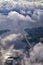 Seattle, Washington, 2019 Cityscape Aerial Panoramic View through cloudscape including Ocean, rivers and rural urban.