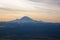SEATTLE, WASHINGTON, USA - JAN 27th, 2017: Mount Rainier in the Cascade Range during the early morning sunlight, as seen
