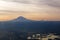 SEATTLE, WASHINGTON, USA - JAN 27th, 2017: Mount Rainier in the Cascade Range during the early morning sunlight, as seen