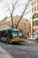 Seattle, Washington, USA. March 2020. A bus carrying a Bicycle in the outer trunk in pioneer square