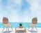 Seaview with chair for vacation blue sky in 3D rendering