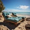 Seaview recliners Chaise lounges on the beach offer relaxation and ocean vistas