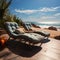 Seaview recliners Chaise lounges on the beach offer relaxation and ocean vistas