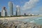 Seawall and beach, South Point Pier, Miami Beach, Florida