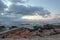 Seawall at Dawn over St James Beach at morning sunrise in Cape Town South Africa