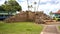 Seaward corner of the Old Fort remains in Lahaina Banyan Court Park on the island of Maui in the state of Hawaii.