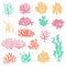 Seaweed and coral silhouettes. Ocean reef corals, underwater marine plants and aquariums kelp. Deep water seaweed